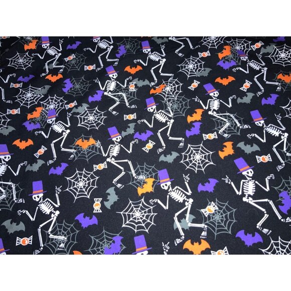 Halloween Scrub Top Skeletons, Spider Webs, Bats Size M - Picture 2 of 9